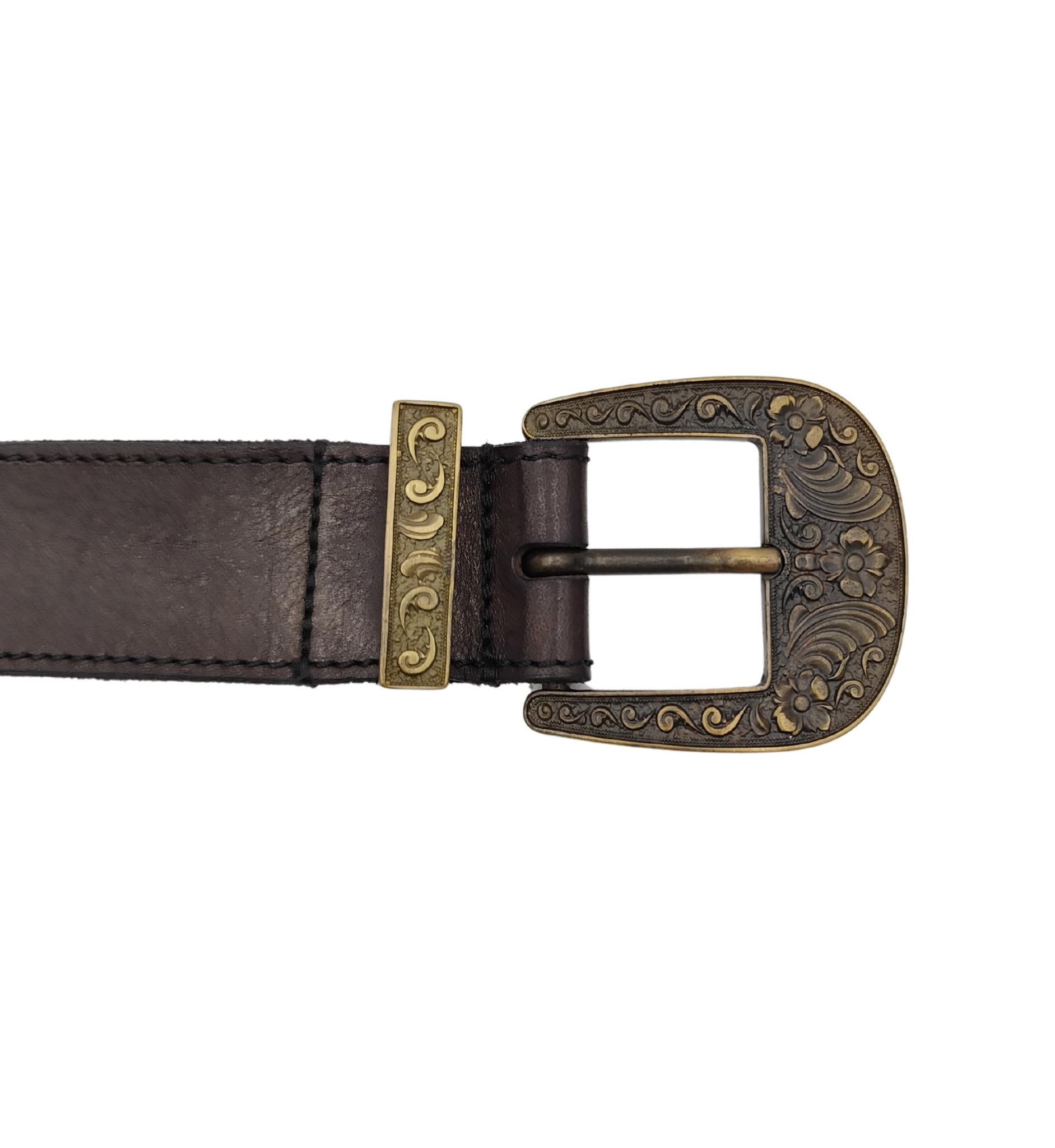 Black Alberta Ferretti metallic black leather engraved buckle belt For Sale
