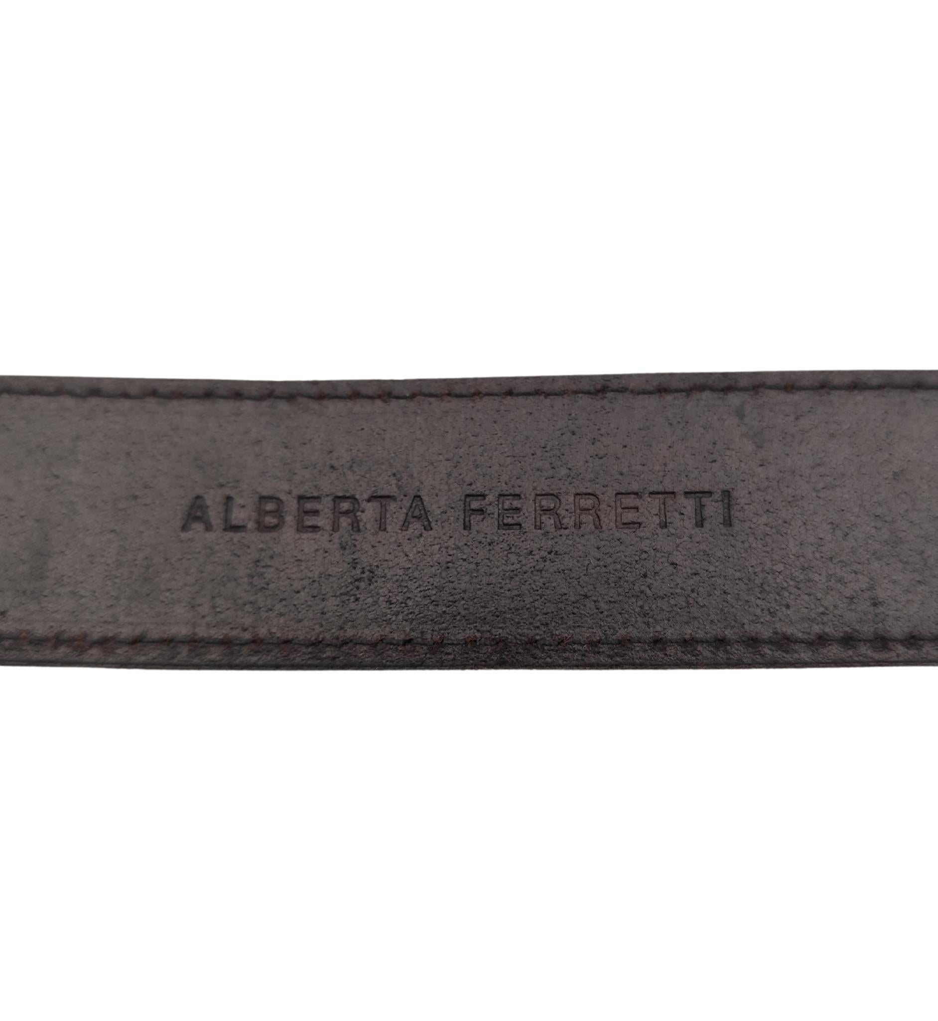 Alberta Ferretti metallic black leather engraved buckle belt For Sale 3