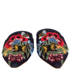 ALBERTA FERRETTI multicolor FLOWER EMBROIDERED Denim Slides Mules Shoes 38