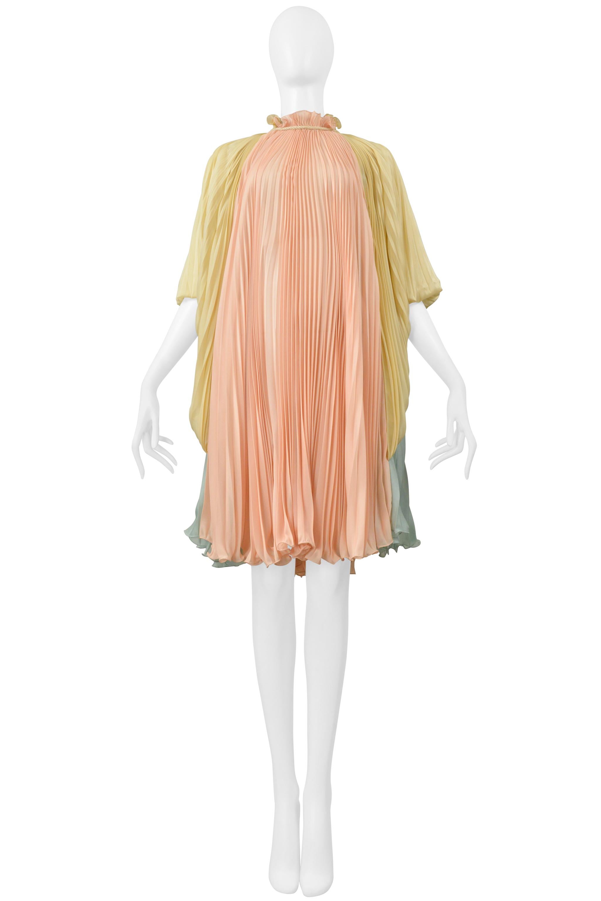 Alberta Ferretti Multicolor Pastel Pleated Goddess Dress With Cord In Excellent Condition For Sale In Los Angeles, CA