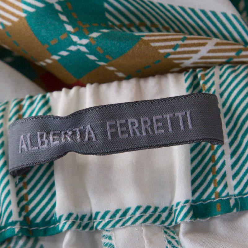 Women's Alberta Ferretti Multicolor Plaid Silk High Waist Trousers M