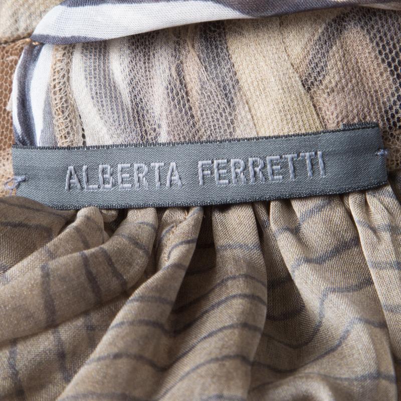 Women's Alberta Ferretti Multicolor Printed Crepe Silk Sleeveless Belted Maxi Dress M