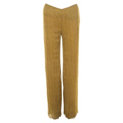 Alberta Ferretti Pantaloni a zampa in chiffon stropicciato senape M