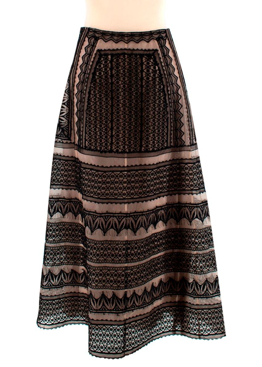 Alberta Ferretti Nude & Black Lace Maxi Skirt - Size US2 In Excellent Condition In London, GB