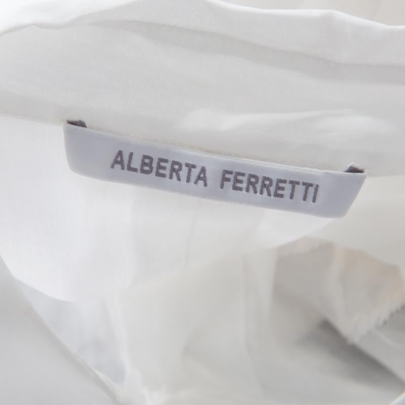 Women's Alberta Ferretti Off White Floral Embroidered Sheer Sleeveless Crop Shirt S