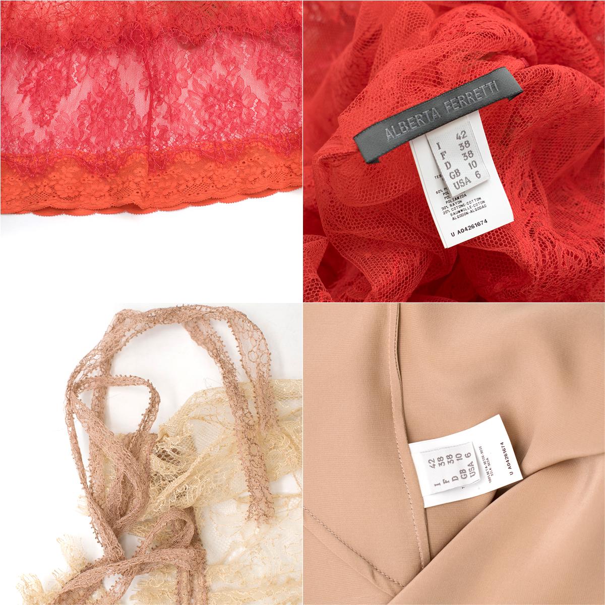 Alberta Ferretti Vestido de encaje rojo papaya US 6 en venta 4