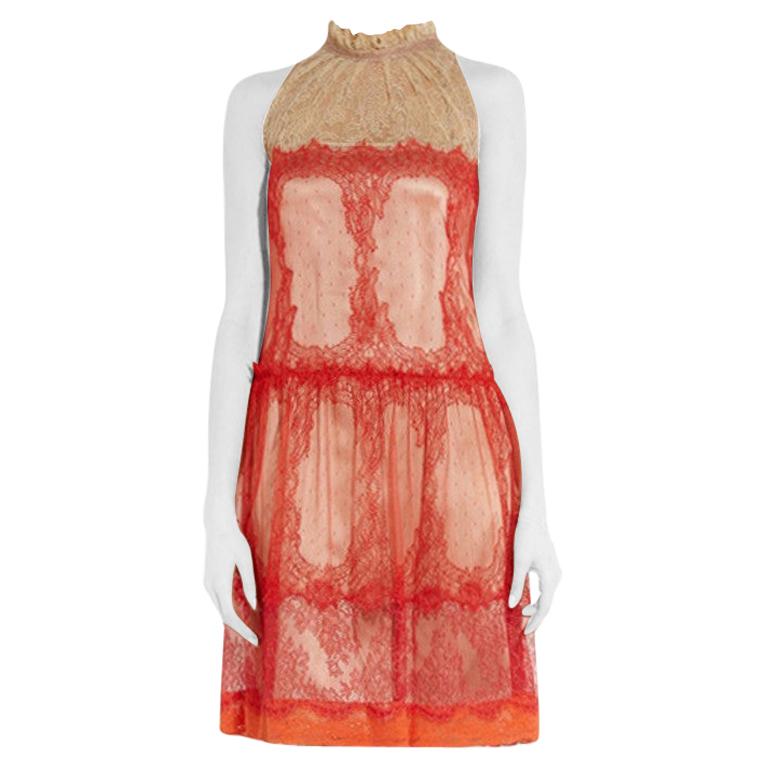 Alberta Ferretti Papaya-red Lace Dress US 6 For Sale