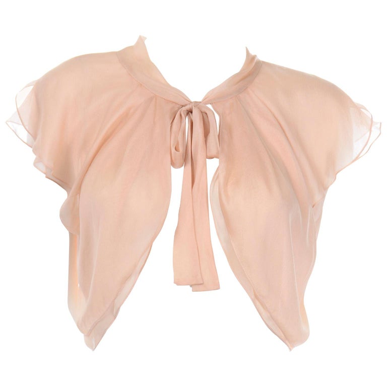 Alberta Ferretti Peach Silk Chiffon Open Front Cap Sleeve Over Blouse ...