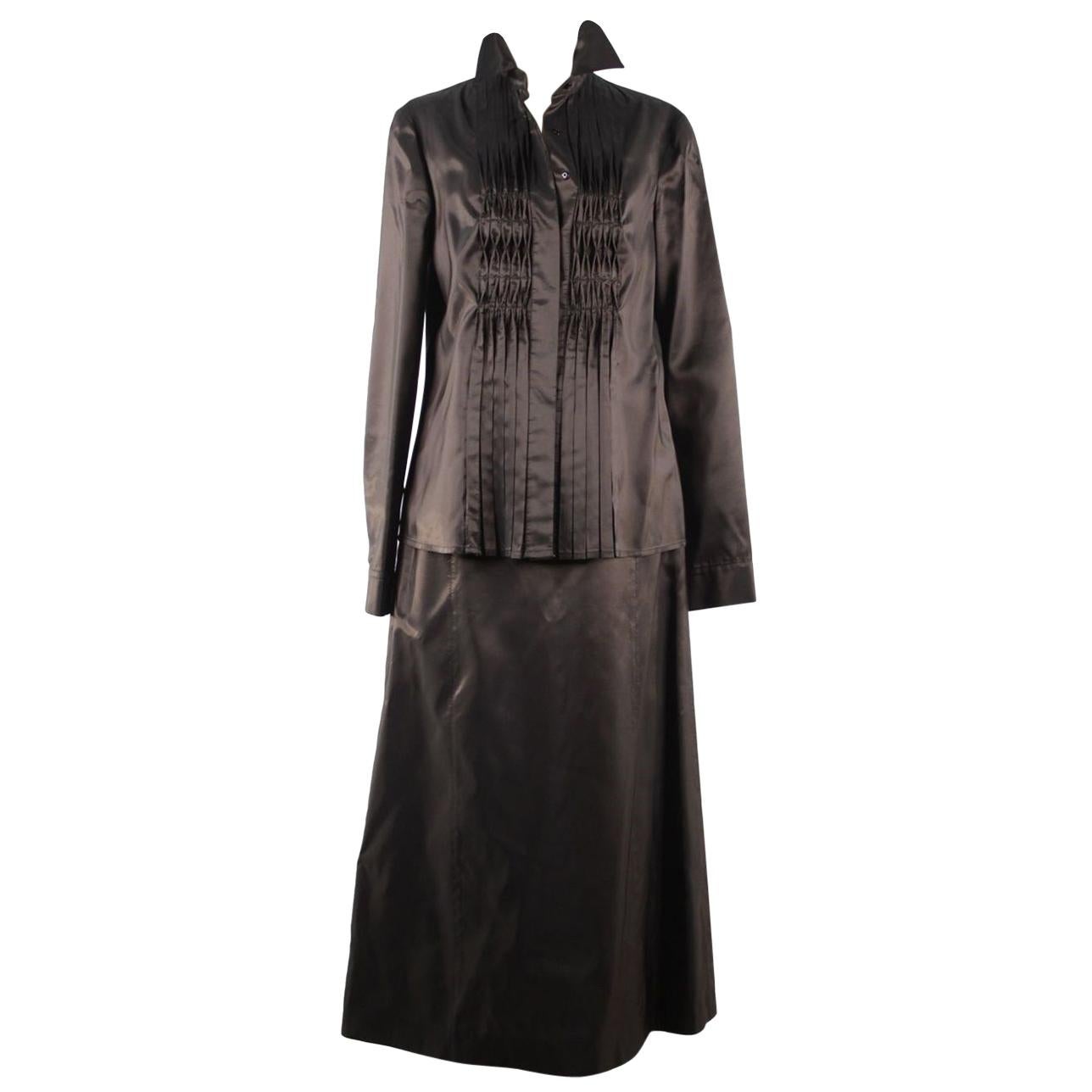 Alberta Ferretti Philosophy by Alberta Ferrett Brown Shirt and Midi Skirt Set Si