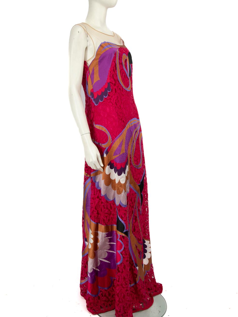 CONDITION is Never worn. No visible wear to the dress is evident on this new Alberta Ferretti designer resale item.
 
 
 
 Details
 
 
 Pink
 
 Viscose
 
 Dress
 
 Abstract pattern
 
 Maxi
 
 Sleeveless
 
 See through top panel
 
 Round neck
 
 Side