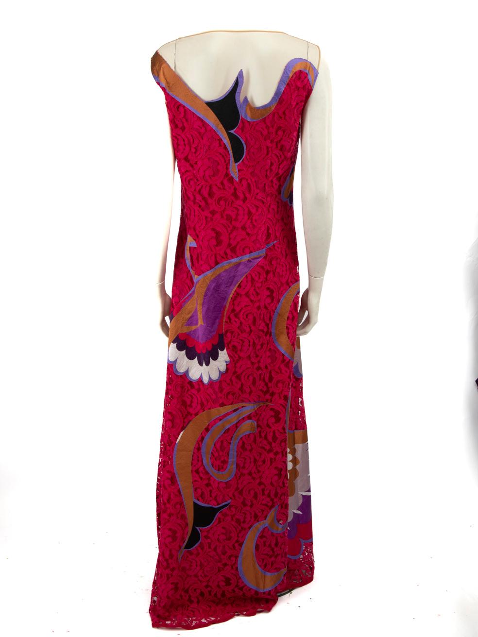 Alberta Ferretti Pink Lace Patterned Maxi Dress Size XL In New Condition In London, GB