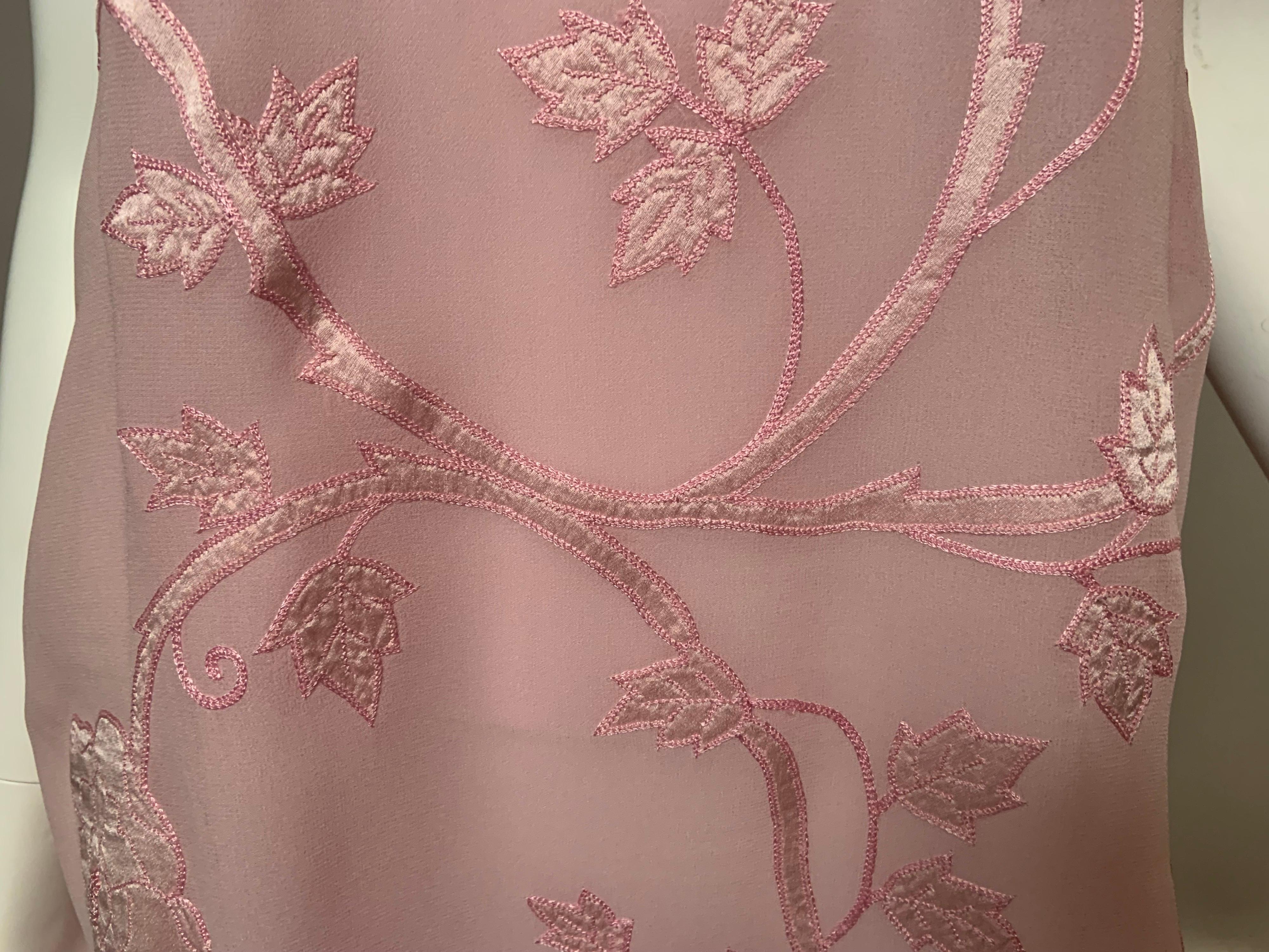 Alberta Ferretti Pink Silk Chiffon Floral Lingerie Dress Appliqued Satin Flowers For Sale 6