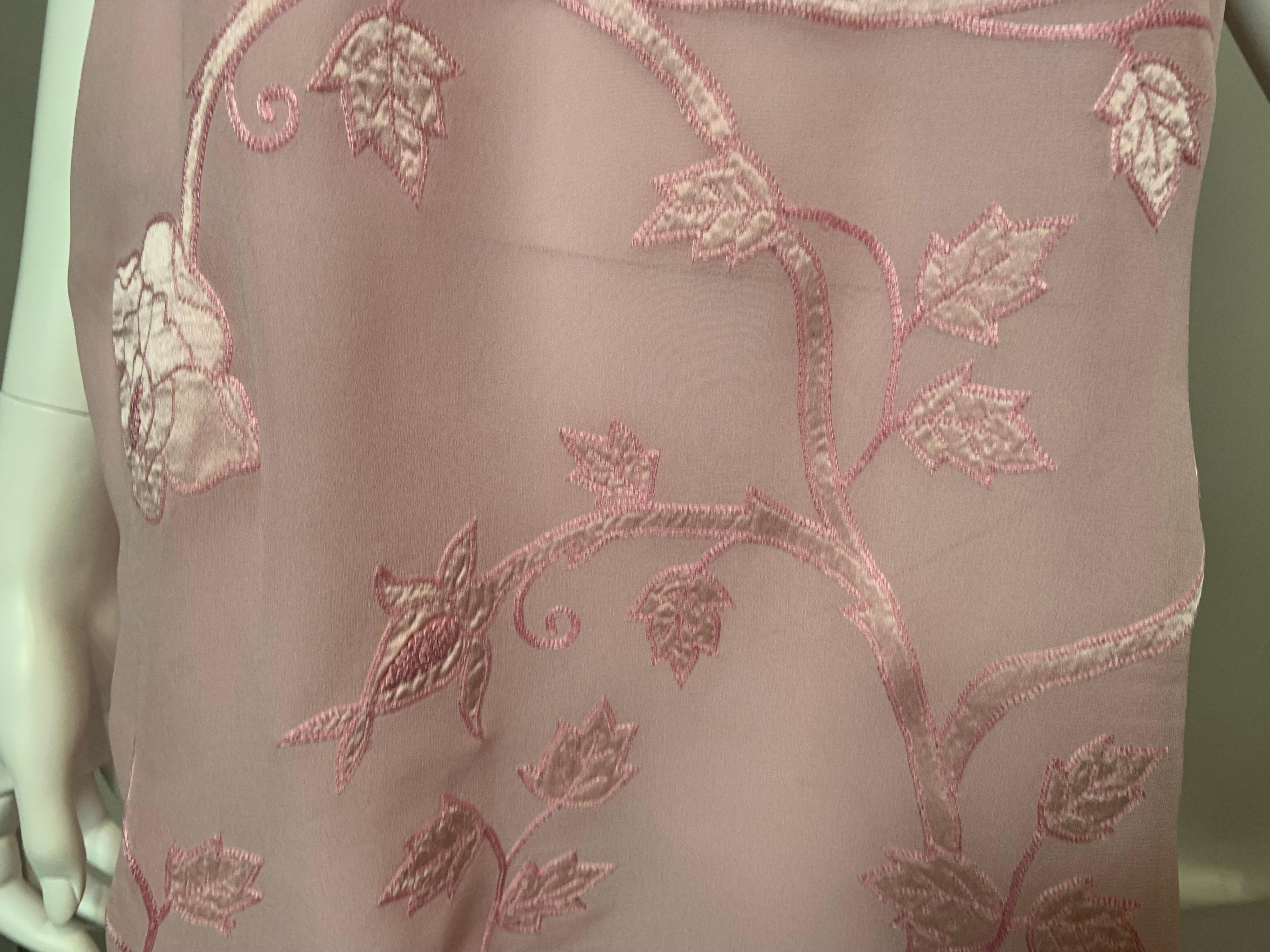 Alberta Ferretti Pink Silk Chiffon Floral Lingerie Dress Appliqued Satin Flowers For Sale 7