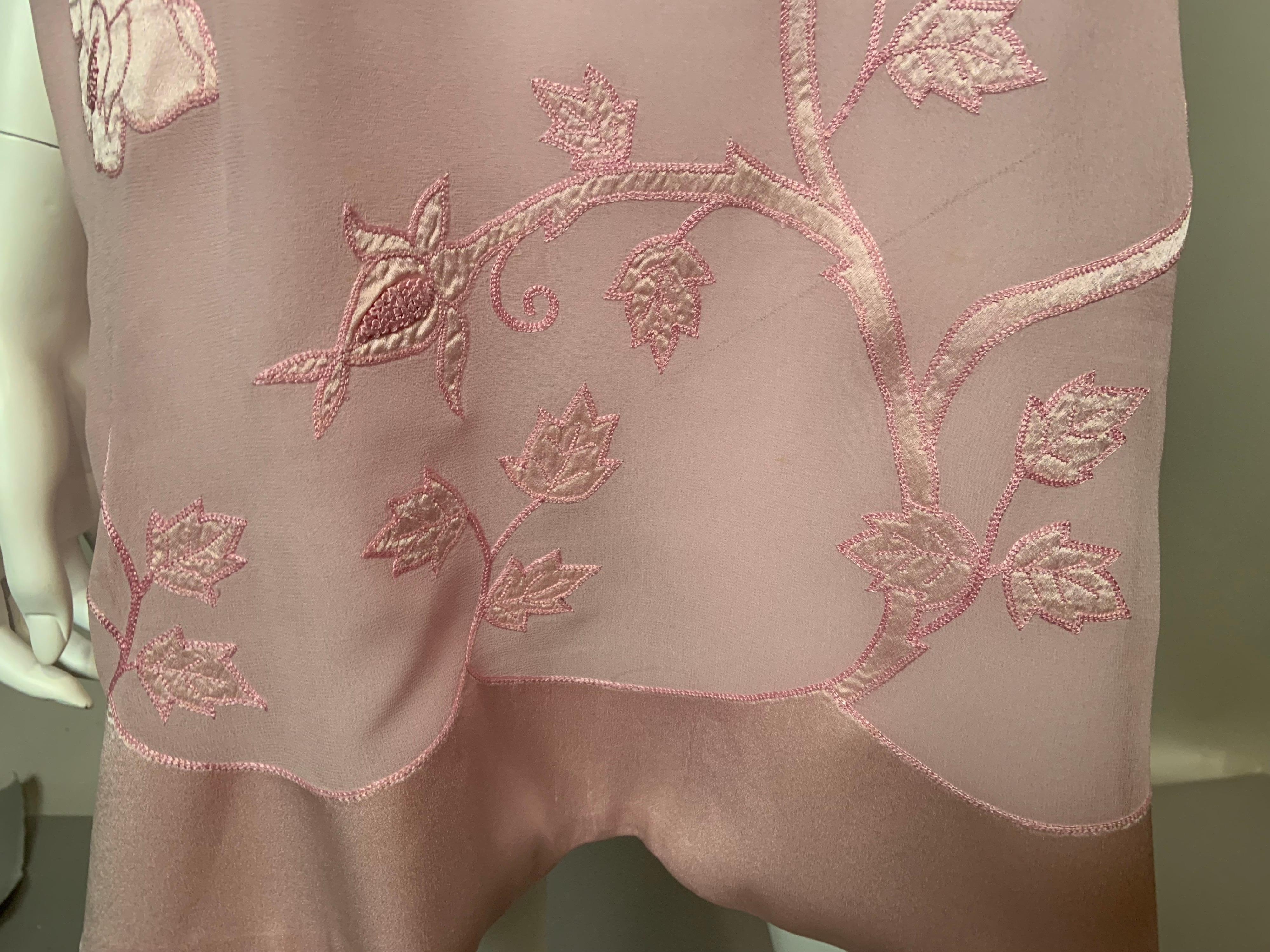 Alberta Ferretti Pink Silk Chiffon Floral Lingerie Dress Appliqued Satin Flowers For Sale 8