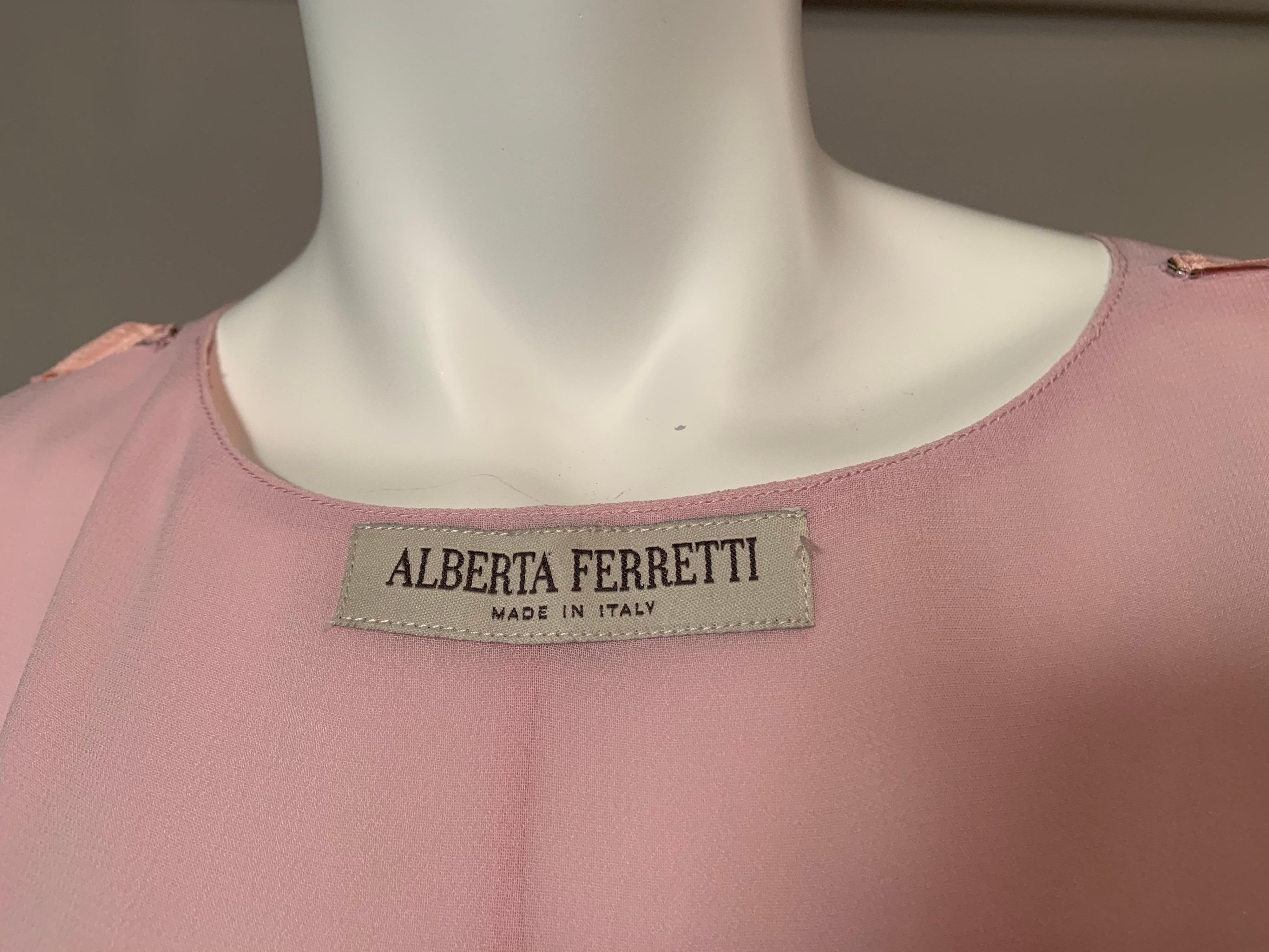 Alberta Ferretti Pink Silk Chiffon Floral Lingerie Dress Appliqued Satin Flowers For Sale 9