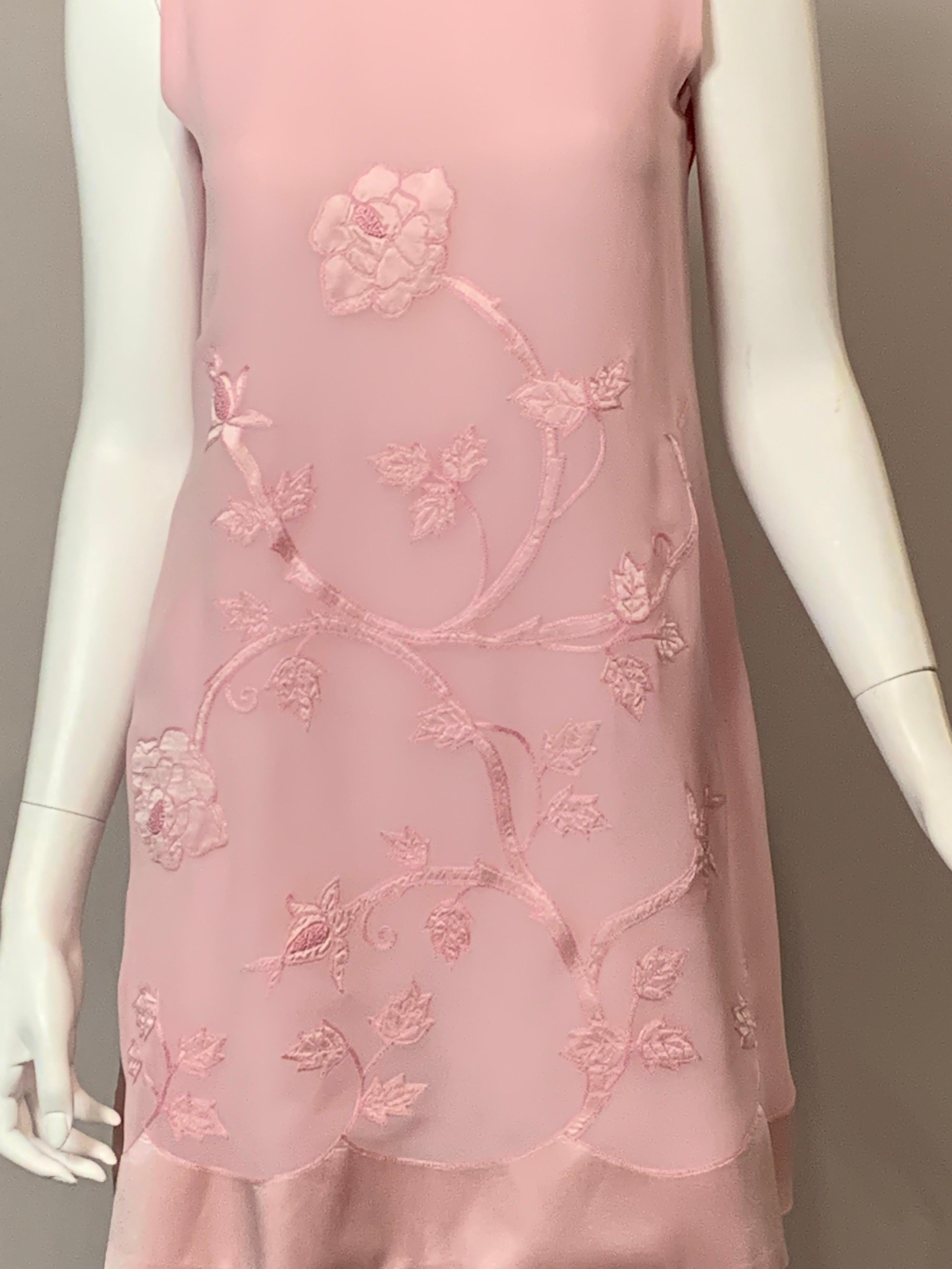 Alberta Ferretti Pink Silk Chiffon Floral Lingerie Dress Appliqued Satin Flowers In Excellent Condition For Sale In New Hope, PA