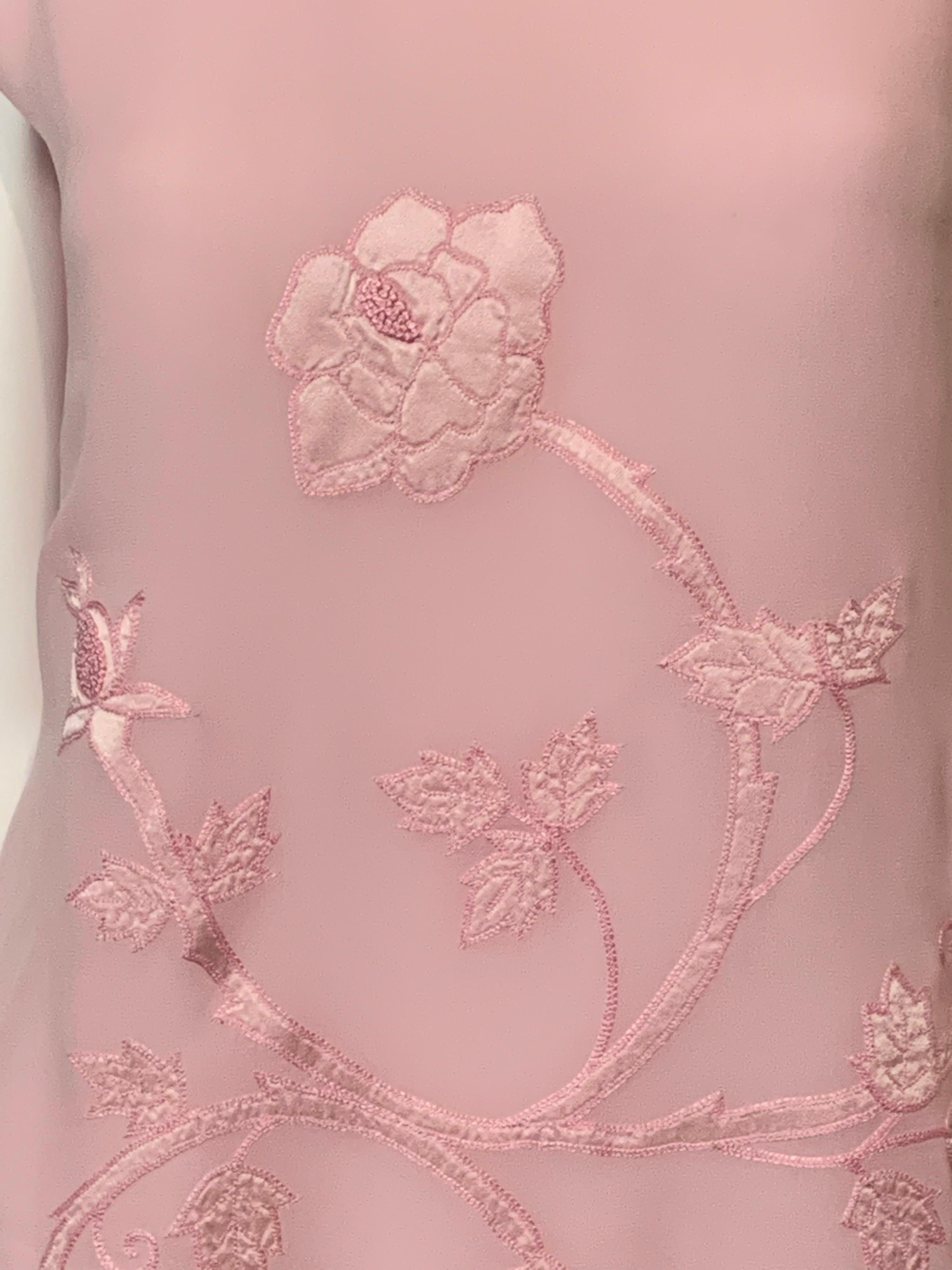 Women's Alberta Ferretti Pink Silk Chiffon Floral Lingerie Dress Appliqued Satin Flowers For Sale