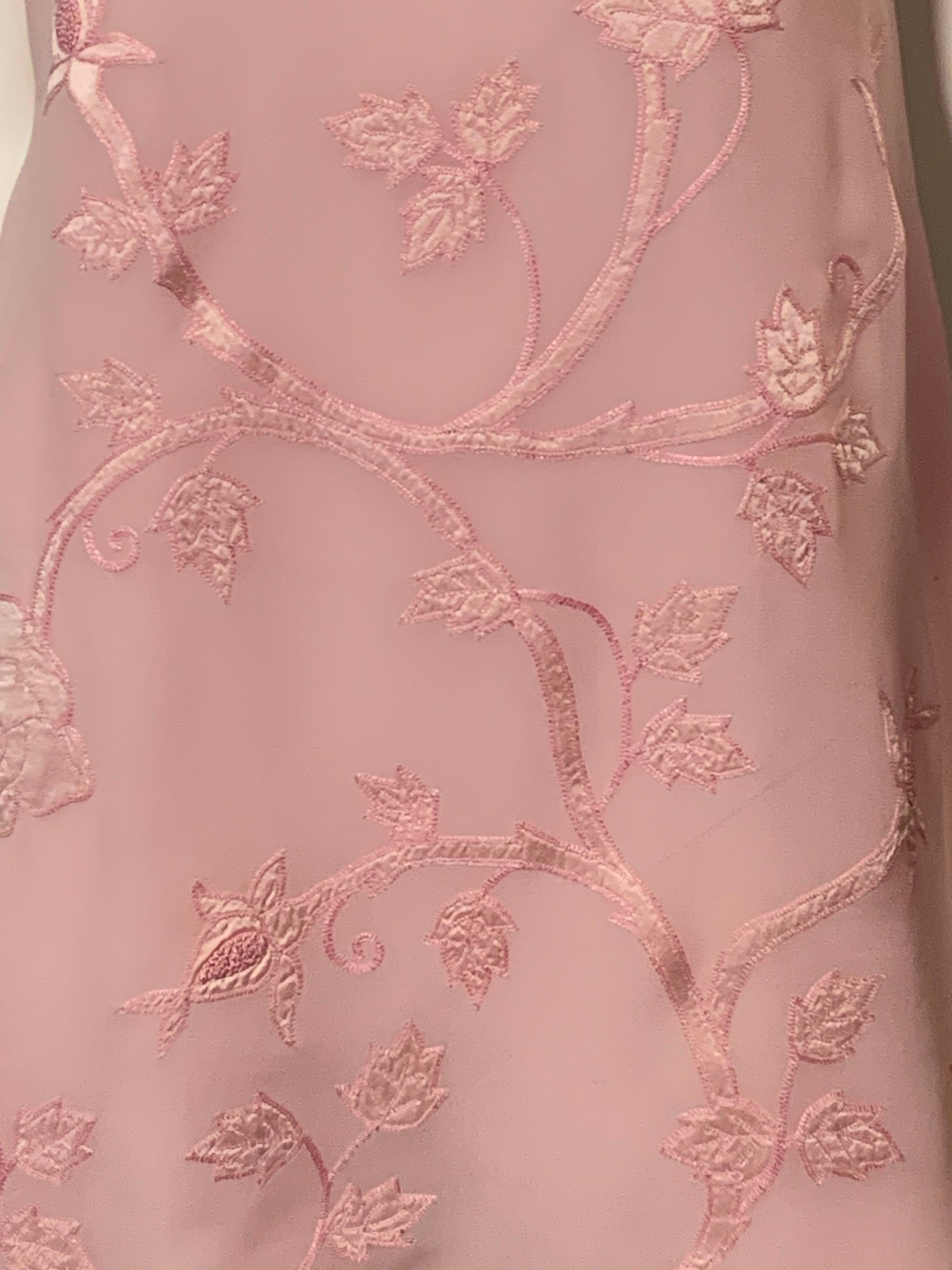 Alberta Ferretti Pink Silk Chiffon Floral Lingerie Dress Appliqued Satin Flowers For Sale 1