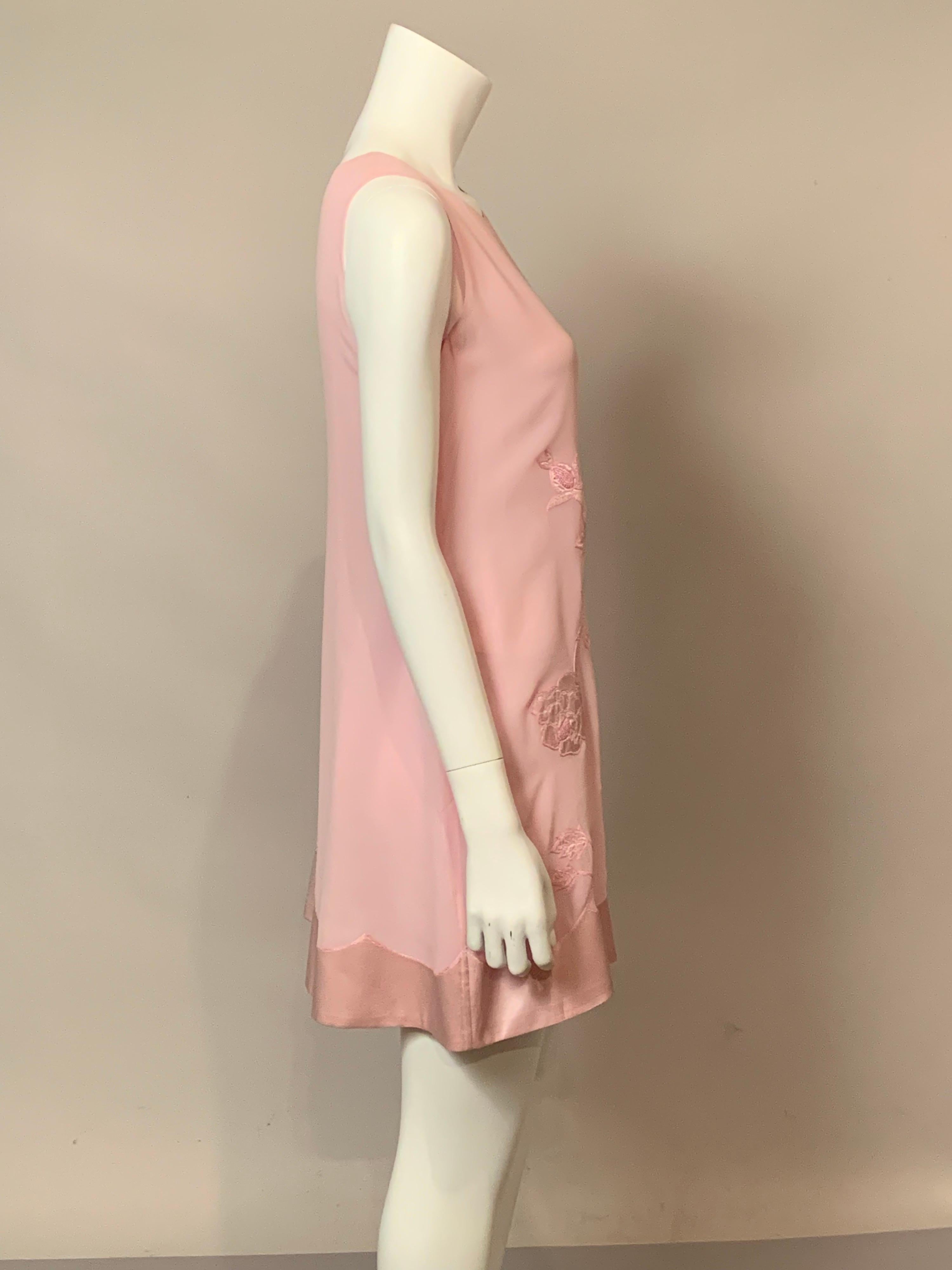 Alberta Ferretti Pink Silk Chiffon Floral Lingerie Dress Appliqued Satin Flowers For Sale 3