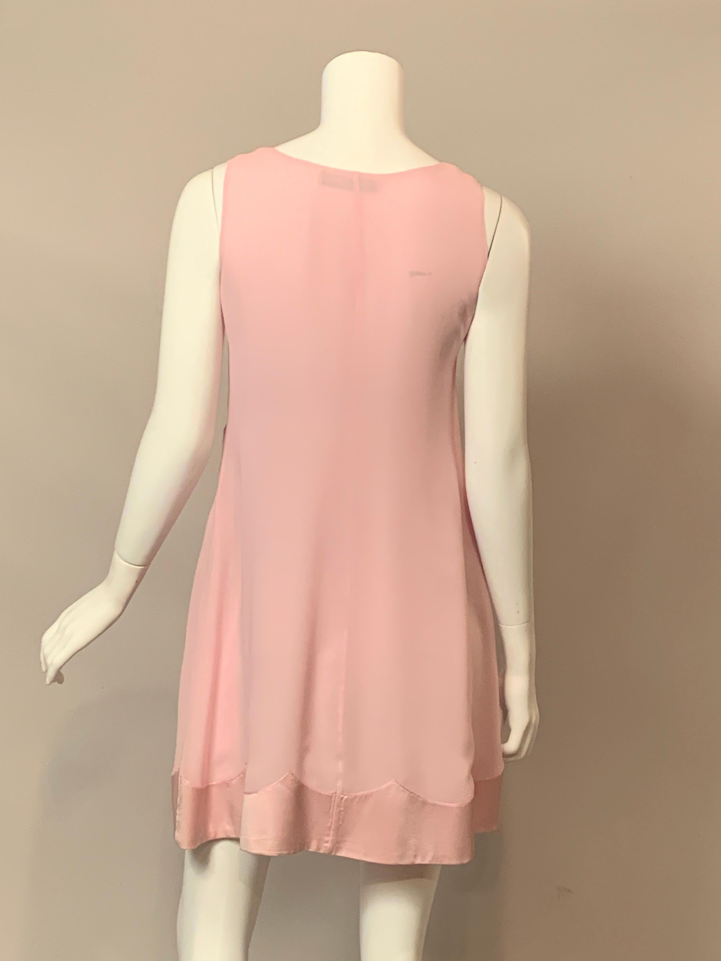 Alberta Ferretti Pink Silk Chiffon Floral Lingerie Dress Appliqued Satin Flowers For Sale 4