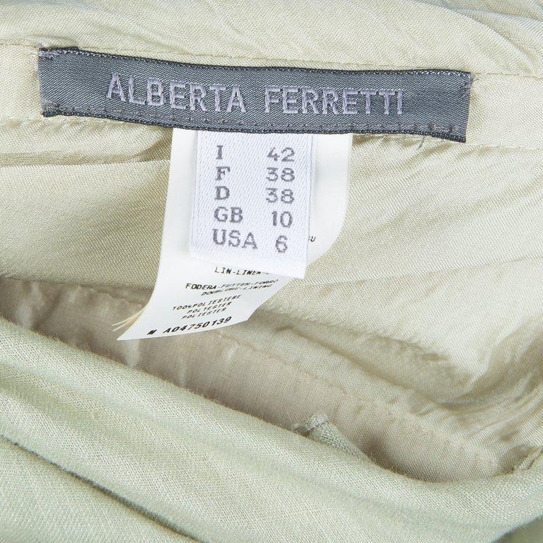Alberta Ferretti Pistachio Green Linen Ruched Strapless Maxi Dress M ...