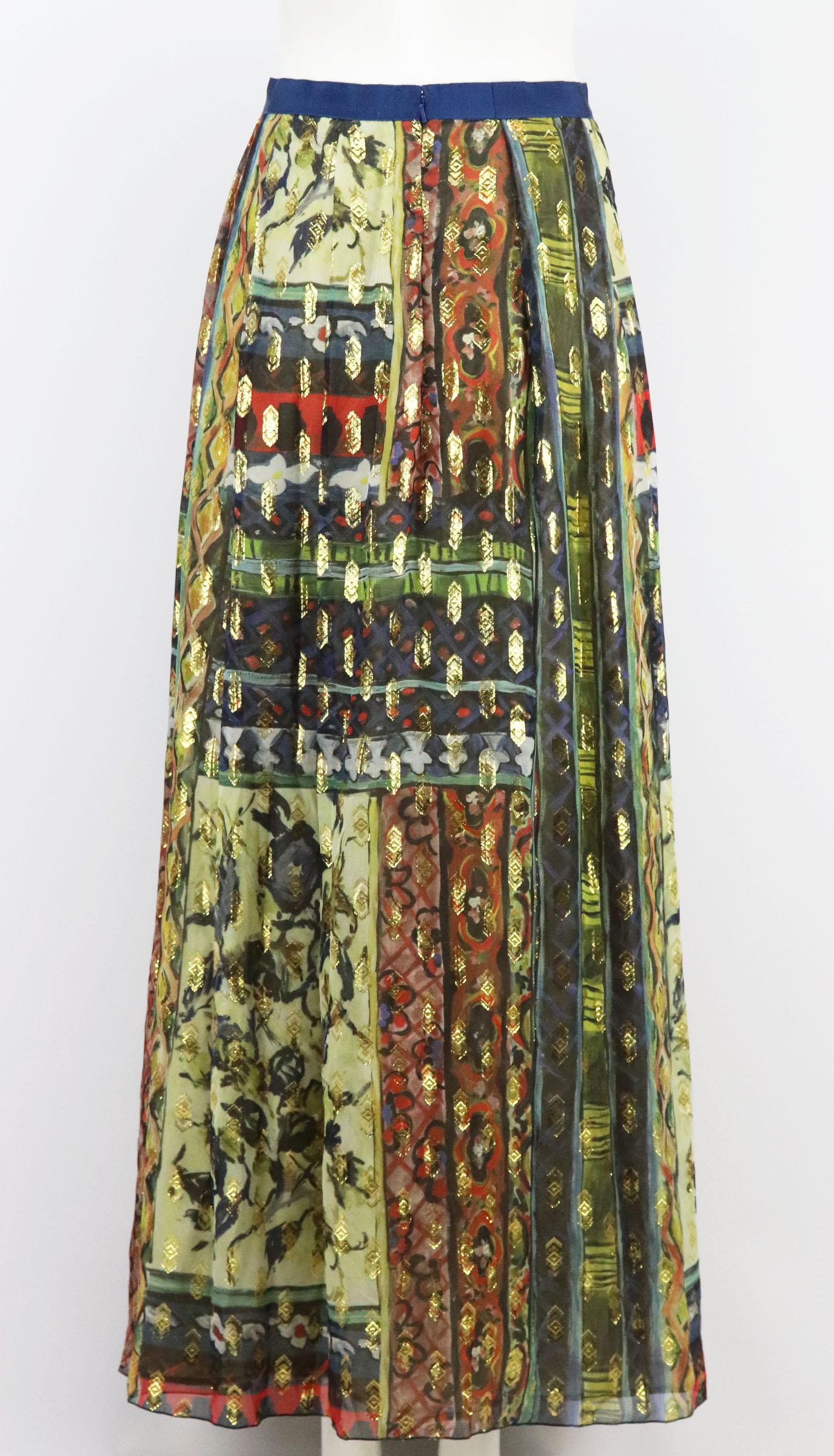 Alberta Ferretti Maxi gonna in chiffon di seta stampata a pieghe IT 38 UK 6 In condizioni buone a London, GB