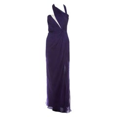 Alberta Ferretti Purple Ruched Silk One Shoulder Evening Gown S