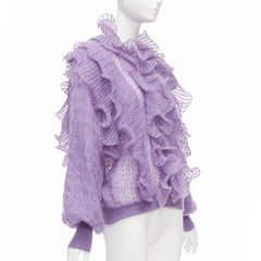 ALBERTA FERRETTI purple ruffle frill loose knit billow sleeve sweater IT40 S