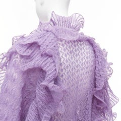 ALBERTA FERRETTI  purple ruffle frill loose knit billow sleeve sweater IT40 S