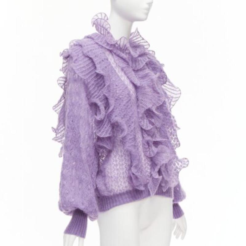 Purple ALBERTA FERRETTI  purple ruffle frill loose knit billow sleeve sweater IT40 S For Sale