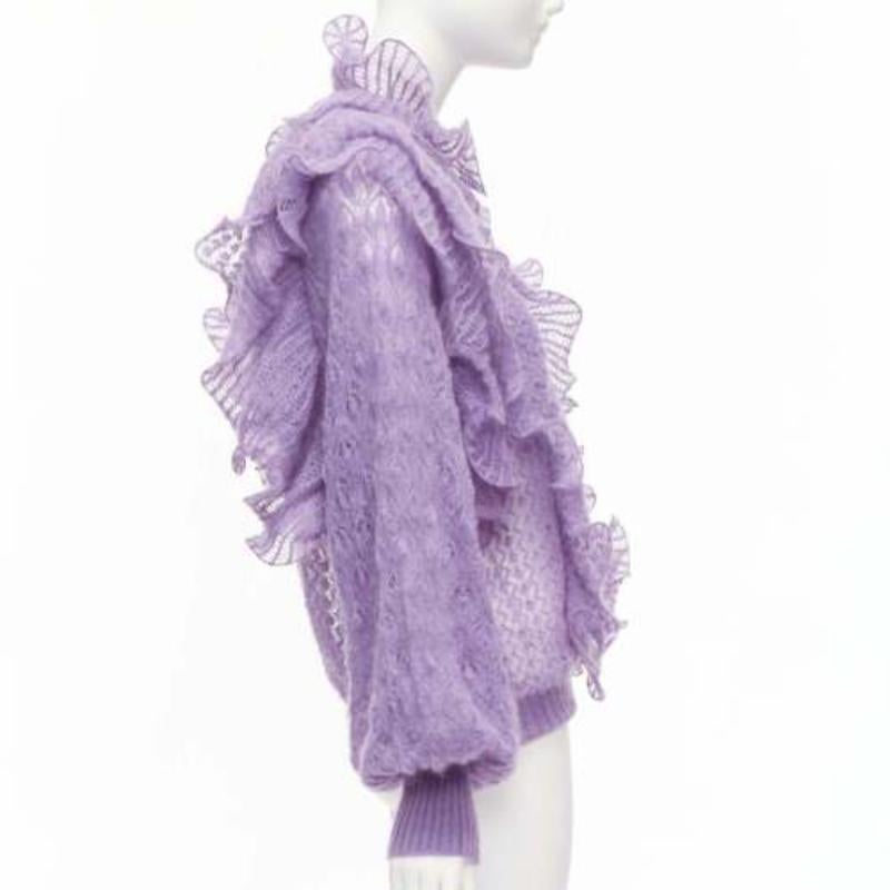 ALBERTA FERRETTI  purple ruffle frill loose knit billow sleeve sweater IT40 S In Excellent Condition For Sale In Hong Kong, NT