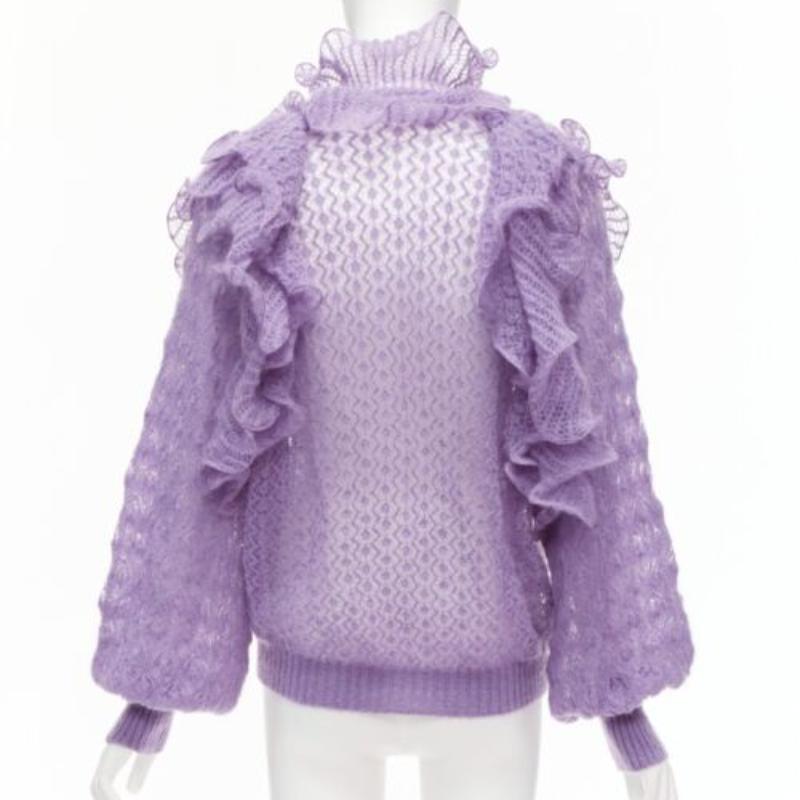 Women's ALBERTA FERRETTI  purple ruffle frill loose knit billow sleeve sweater IT40 S For Sale