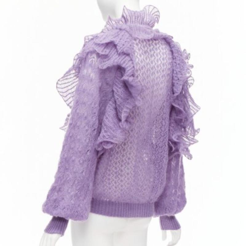 ALBERTA FERRETTI  purple ruffle frill loose knit billow sleeve sweater IT40 S For Sale 1