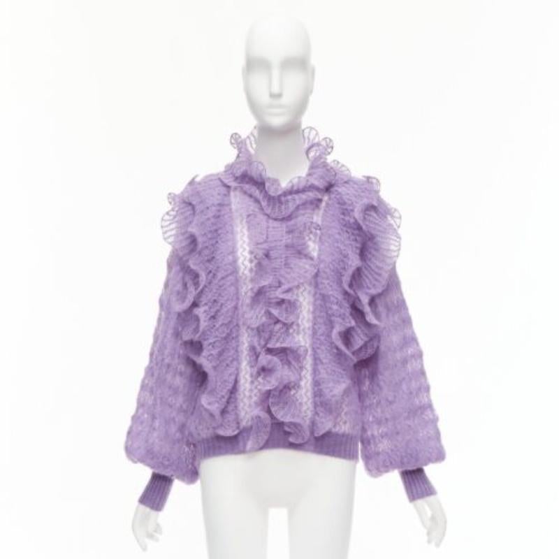 ALBERTA FERRETTI  purple ruffle frill loose knit billow sleeve sweater IT40 S For Sale 4