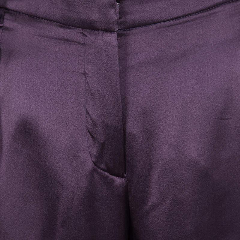 Alberta Ferretti Purple Silk Satin Wide Leg Trousers M In Good Condition For Sale In Dubai, Al Qouz 2
