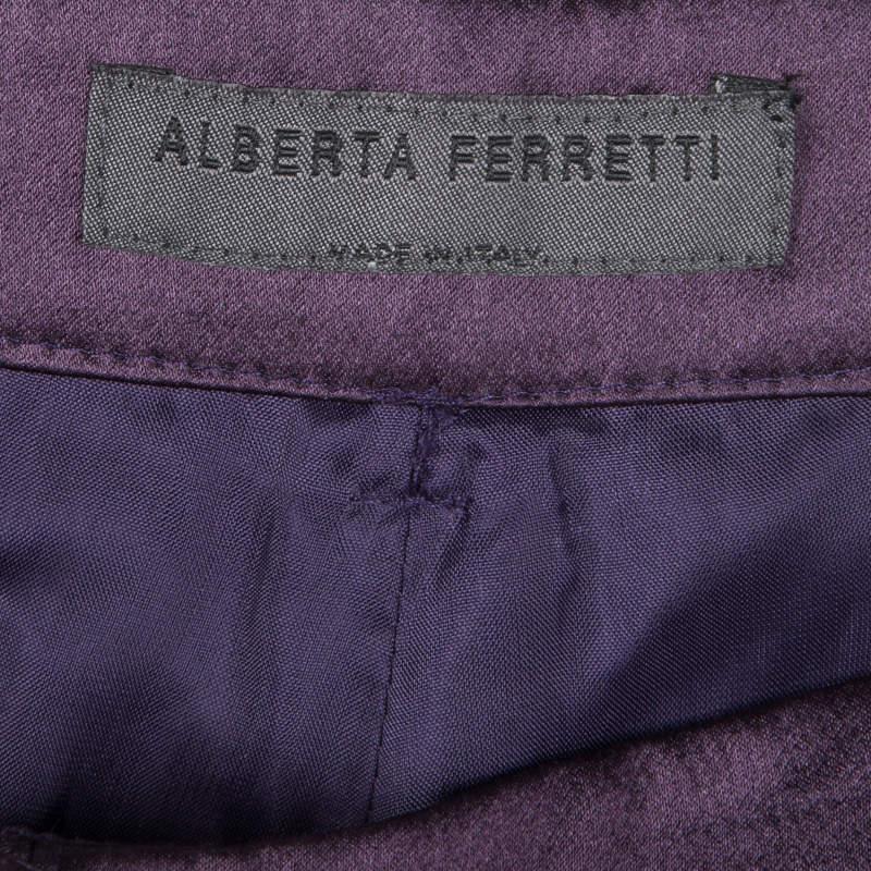 Alberta Ferretti Purple Silk Satin Wide Leg Trousers M For Sale 2