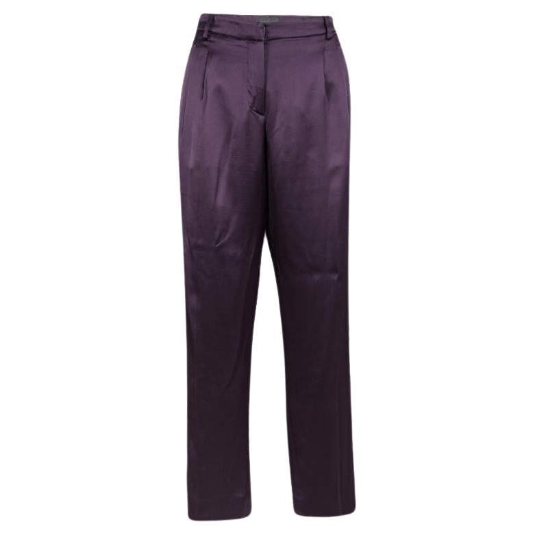 Alberta Ferretti Purple Silk Satin Wide Leg Trousers M For Sale