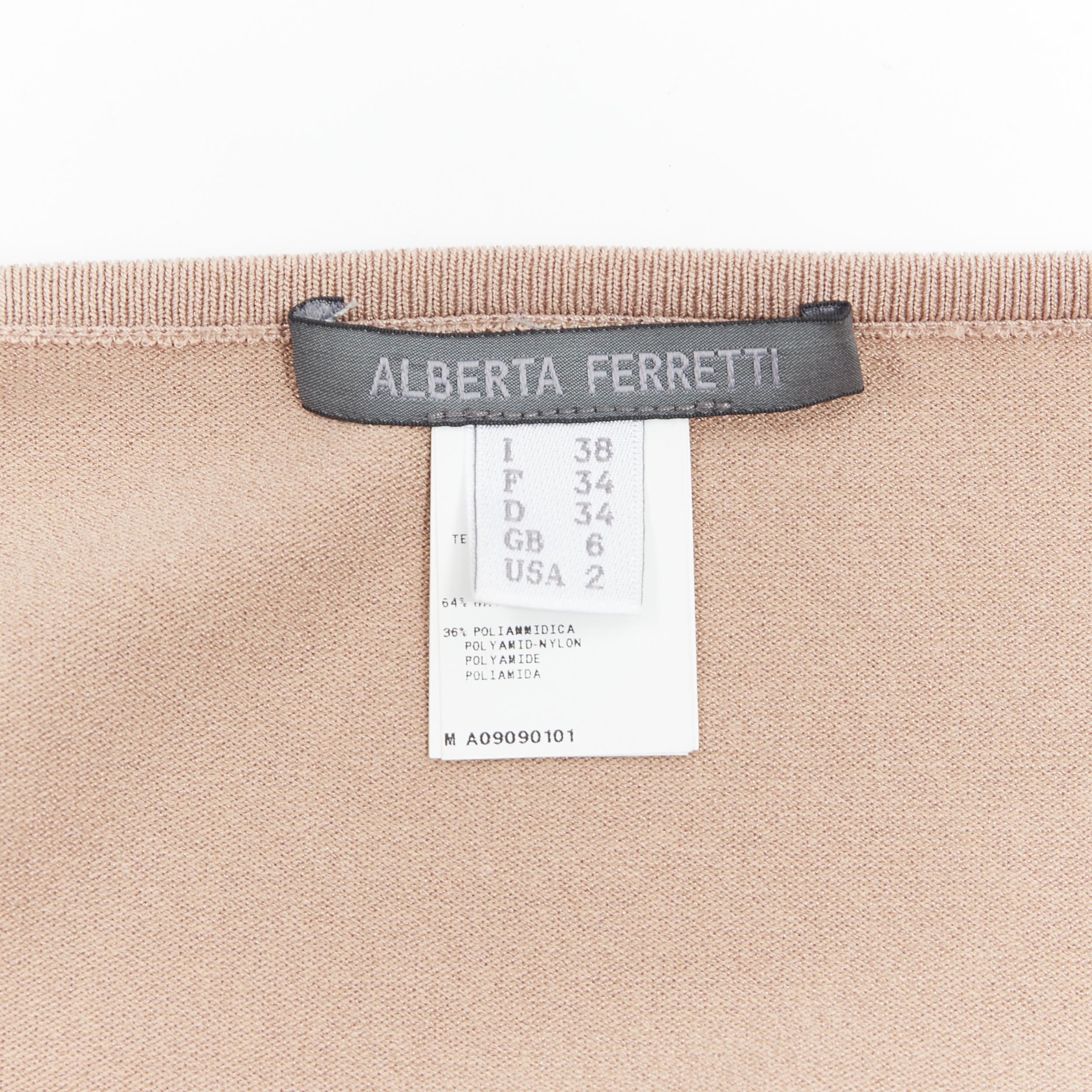 ALBERTA FERRETTI rayon blend knit nude beige floral cut out cardigan sweater XS 5
