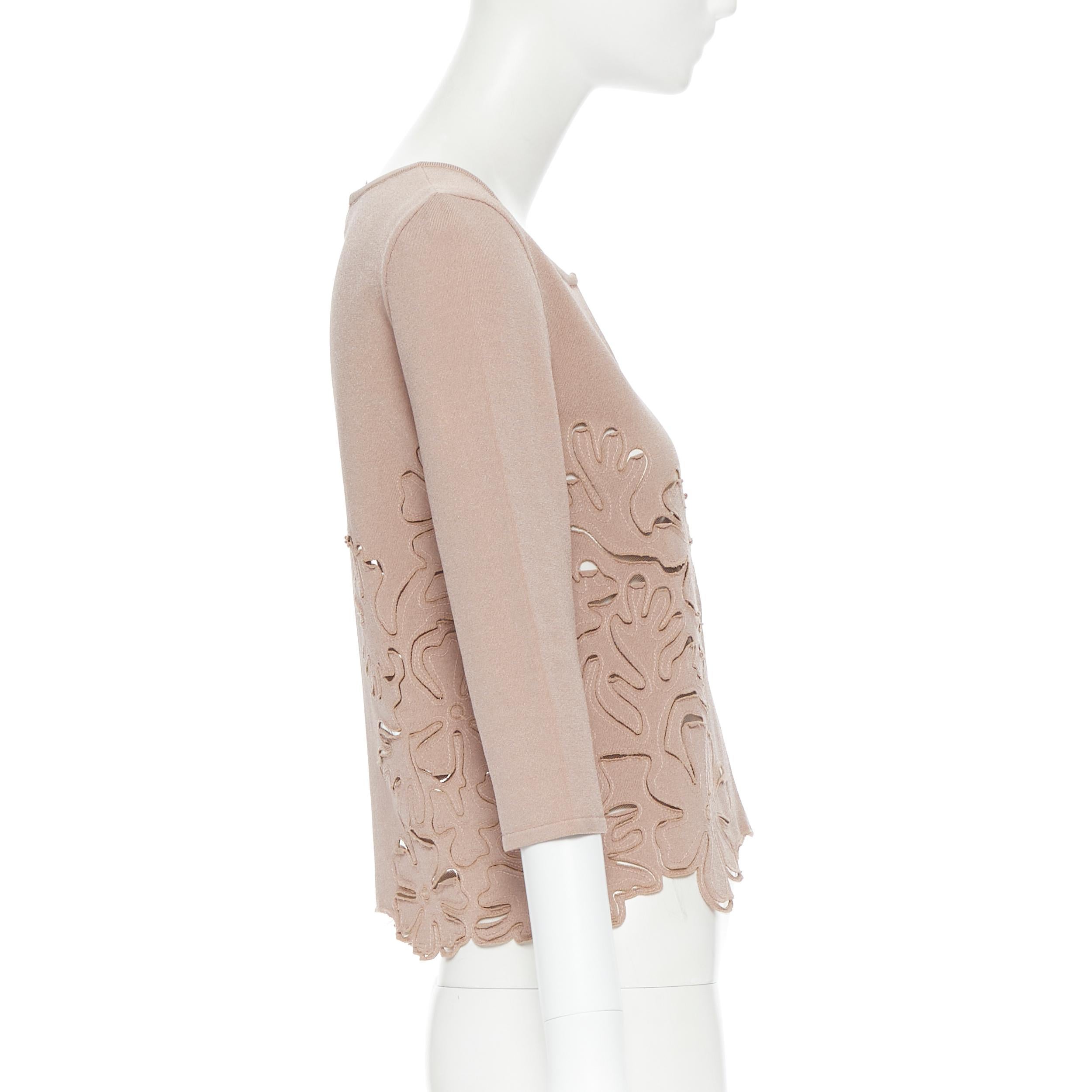 ALBERTA FERRETTI rayon blend knit nude beige floral cut out cardigan sweater XS In Good Condition In Hong Kong, NT