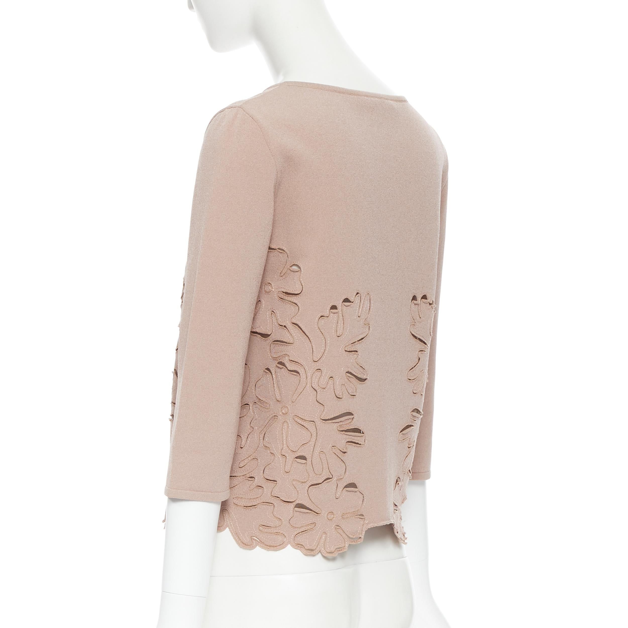 ALBERTA FERRETTI rayon blend knit nude beige floral cut out cardigan sweater XS 1