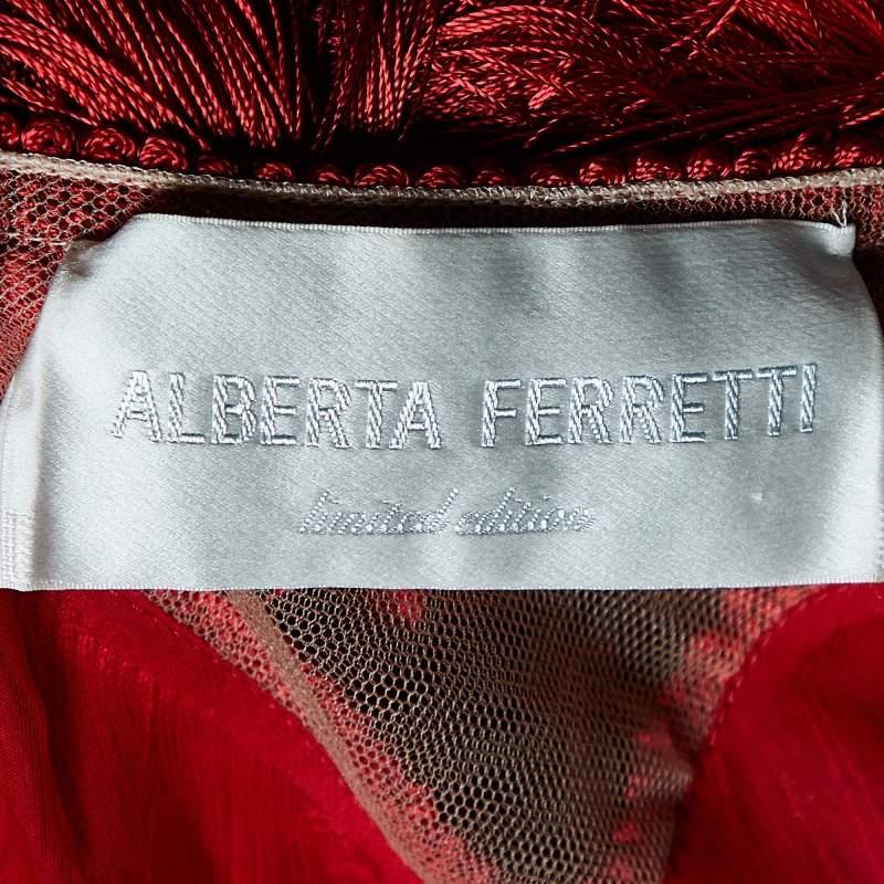 Women's Alberta Ferretti Red Ombre Fringed Silk Mini Dress S For Sale
