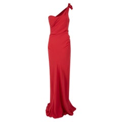 Alberta Ferretti Red One Shoulder Tie Detail Gown Size M
