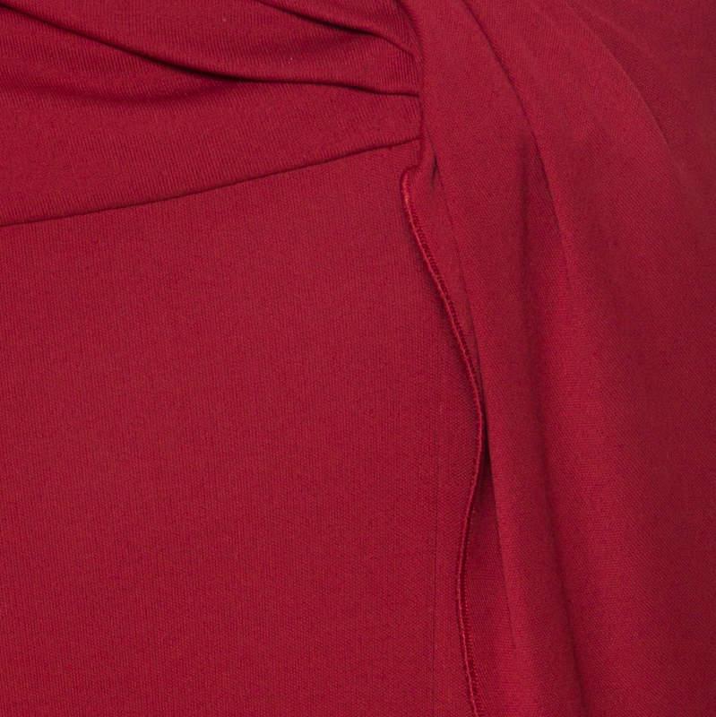 Women's Alberta Ferretti Red Silk Jersey Asymmetric Batwing Sleeve Dress M