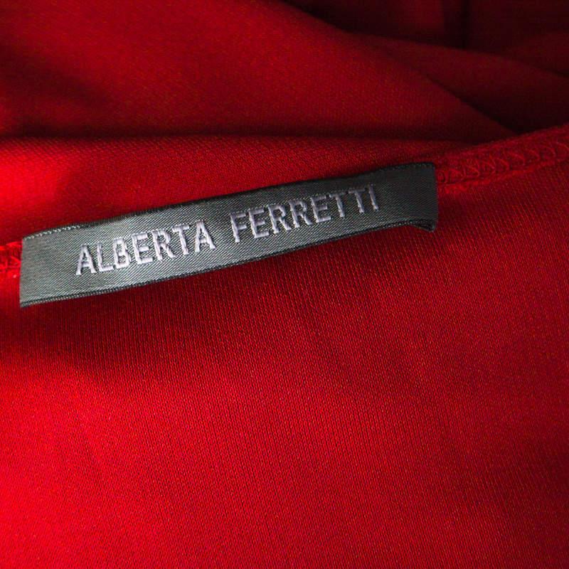 Alberta Ferretti Red Silk Jersey Asymmetric Batwing Sleeve Dress M 1