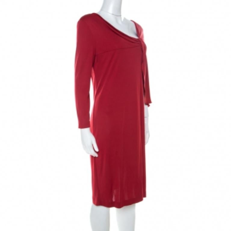Alberta Ferretti Vestido asimétrico de manga murciélago de punto de seda rojo M en venta 1
