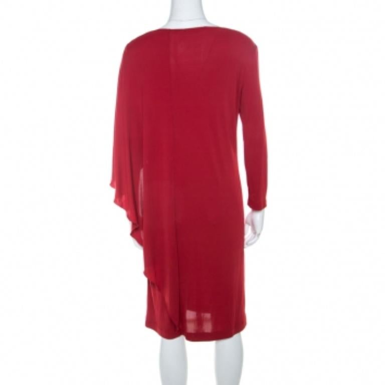 Alberta Ferretti Vestido asimétrico de manga murciélago de punto de seda rojo M en venta 2