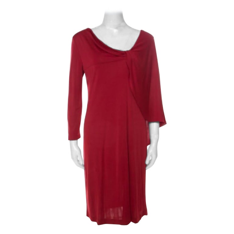 Alberta Ferretti Red Silk Jersey Asymmetric Batwing Sleeve Dress M