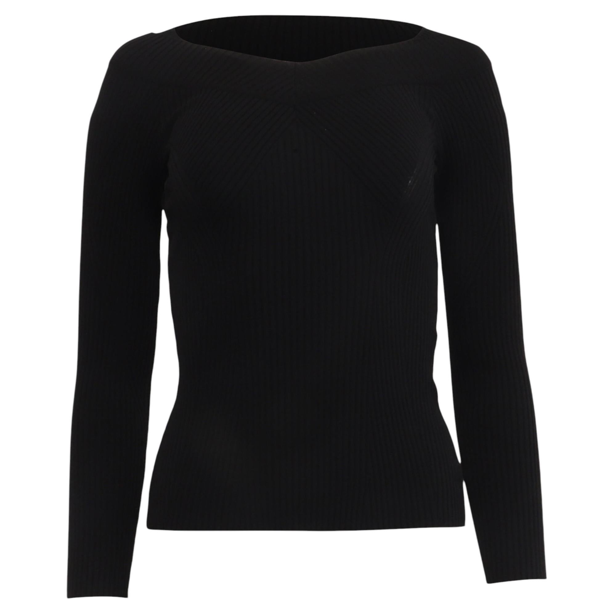 Alberta Ferretti Pullover aus geripptem Strick in schwarzer Viskose im Angebot