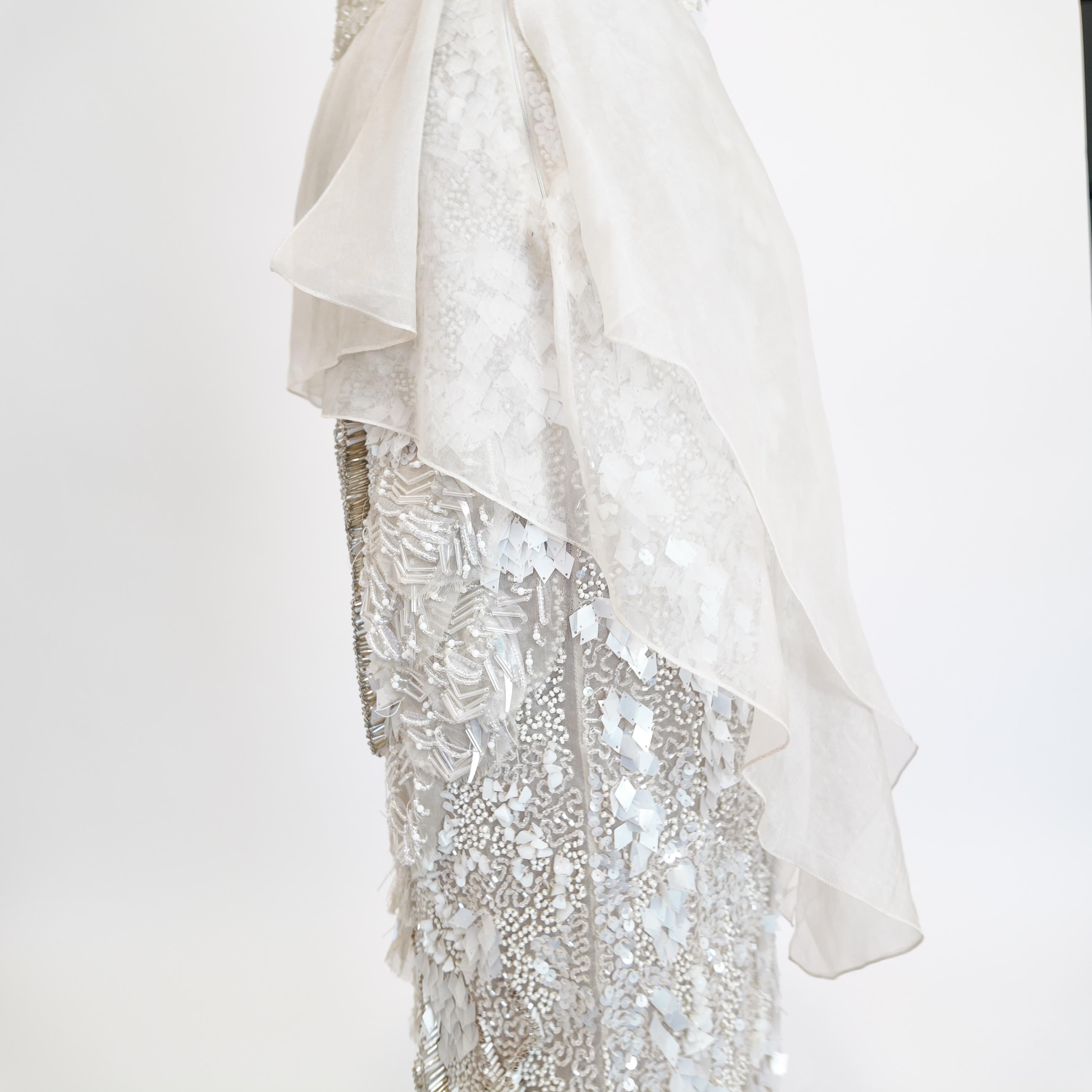 Alberta Ferretti S/S 2013 Vestido Peplum de Cóctel Blanco con Cuentas en venta 7