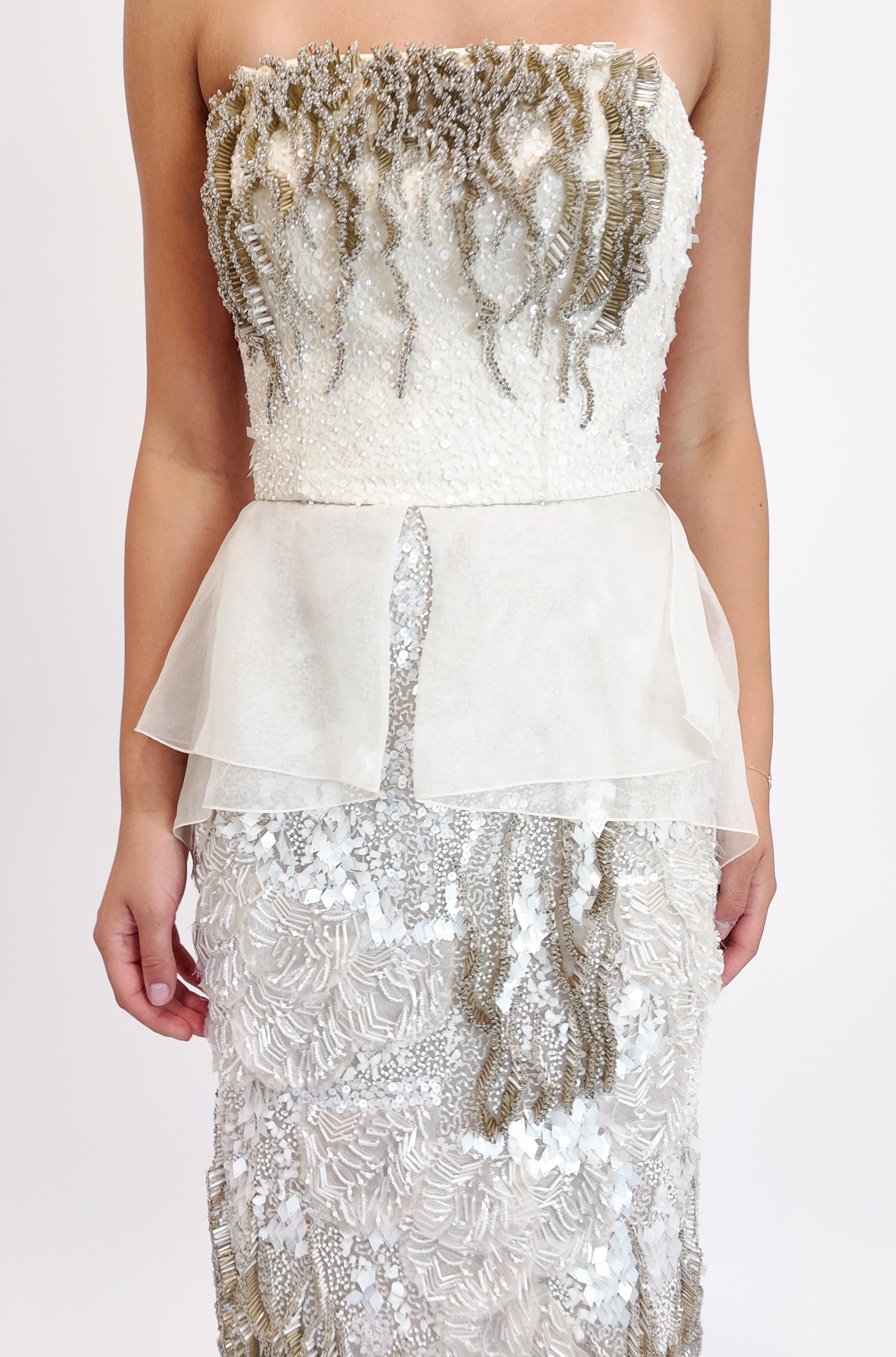 Alberta Ferretti S/S 2013 Vestido Peplum de Cóctel Blanco con Cuentas en venta 5